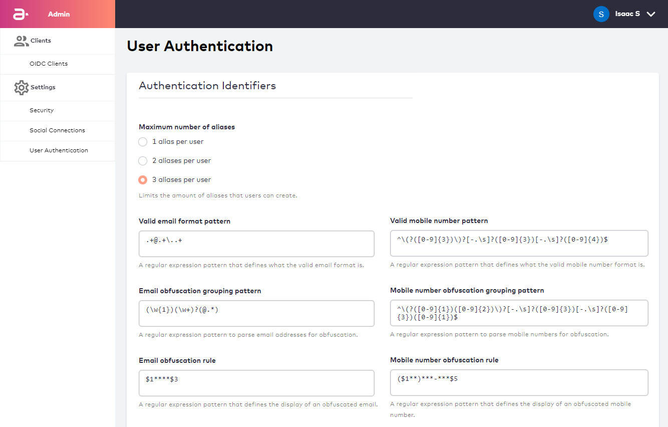 User Authentication Settings