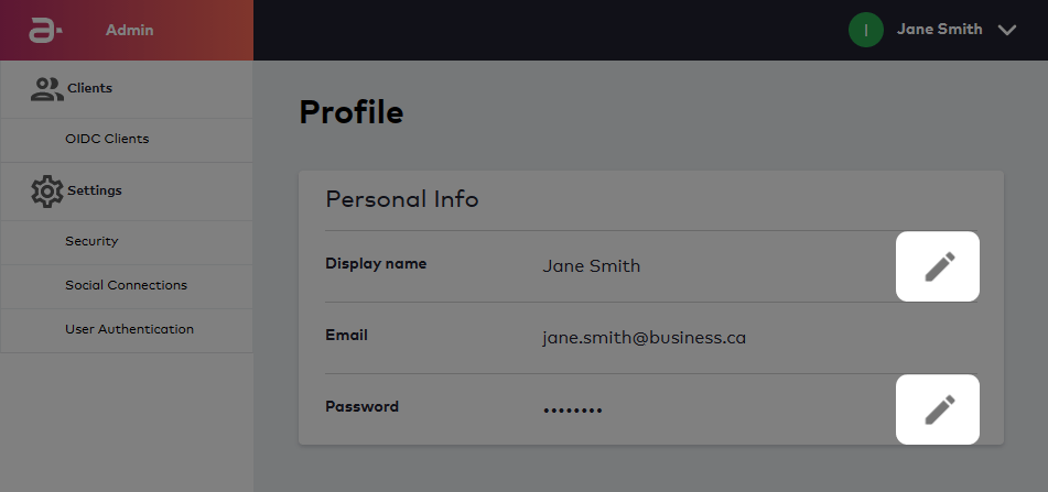 Update display name and password