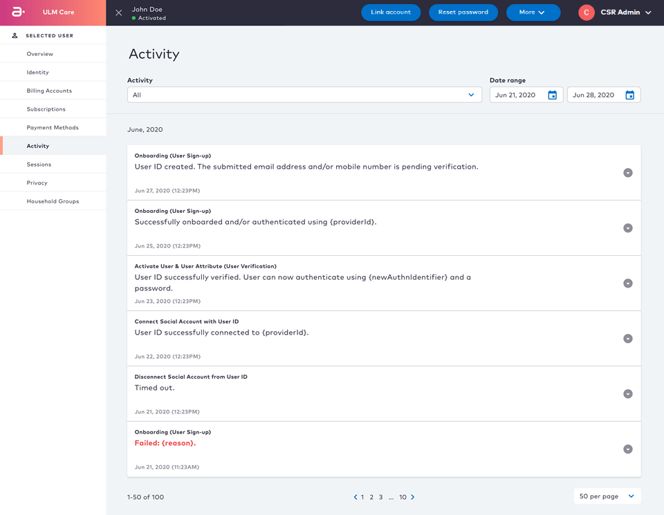 Viewing the end user's activities