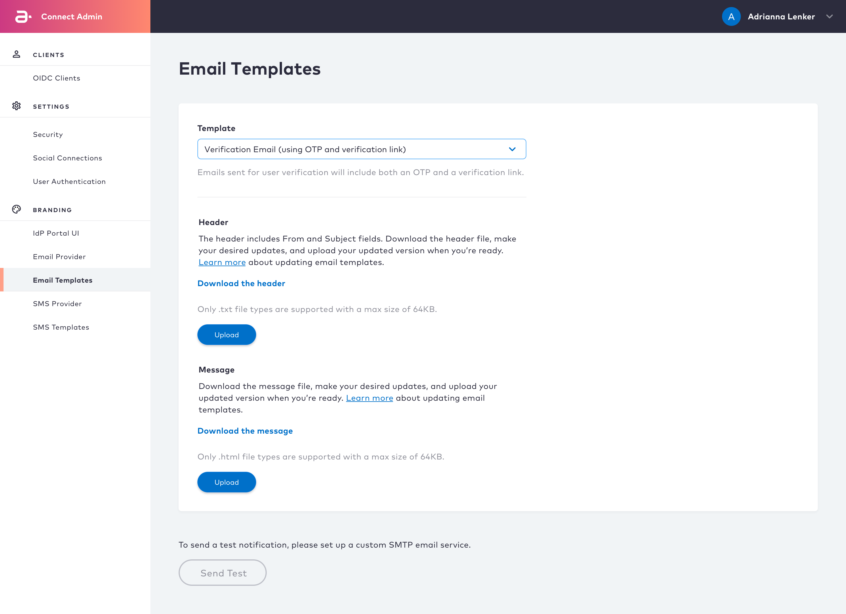 Connect Email Templates Page