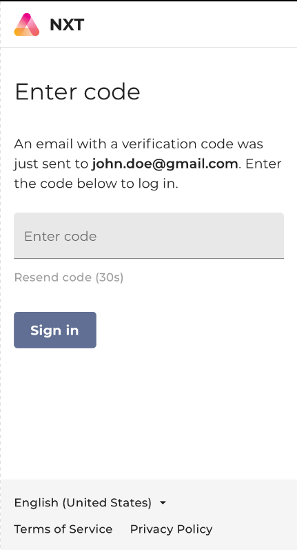 Mobile view of Sign in page with OTP