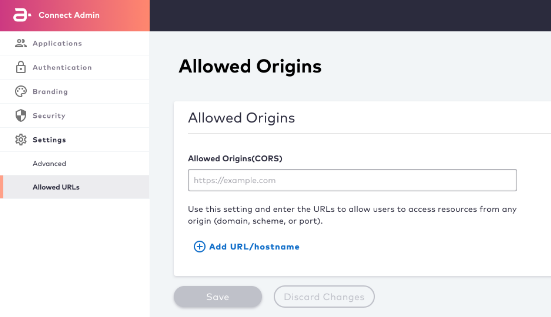 Connect Admin Console Allowed Origins page