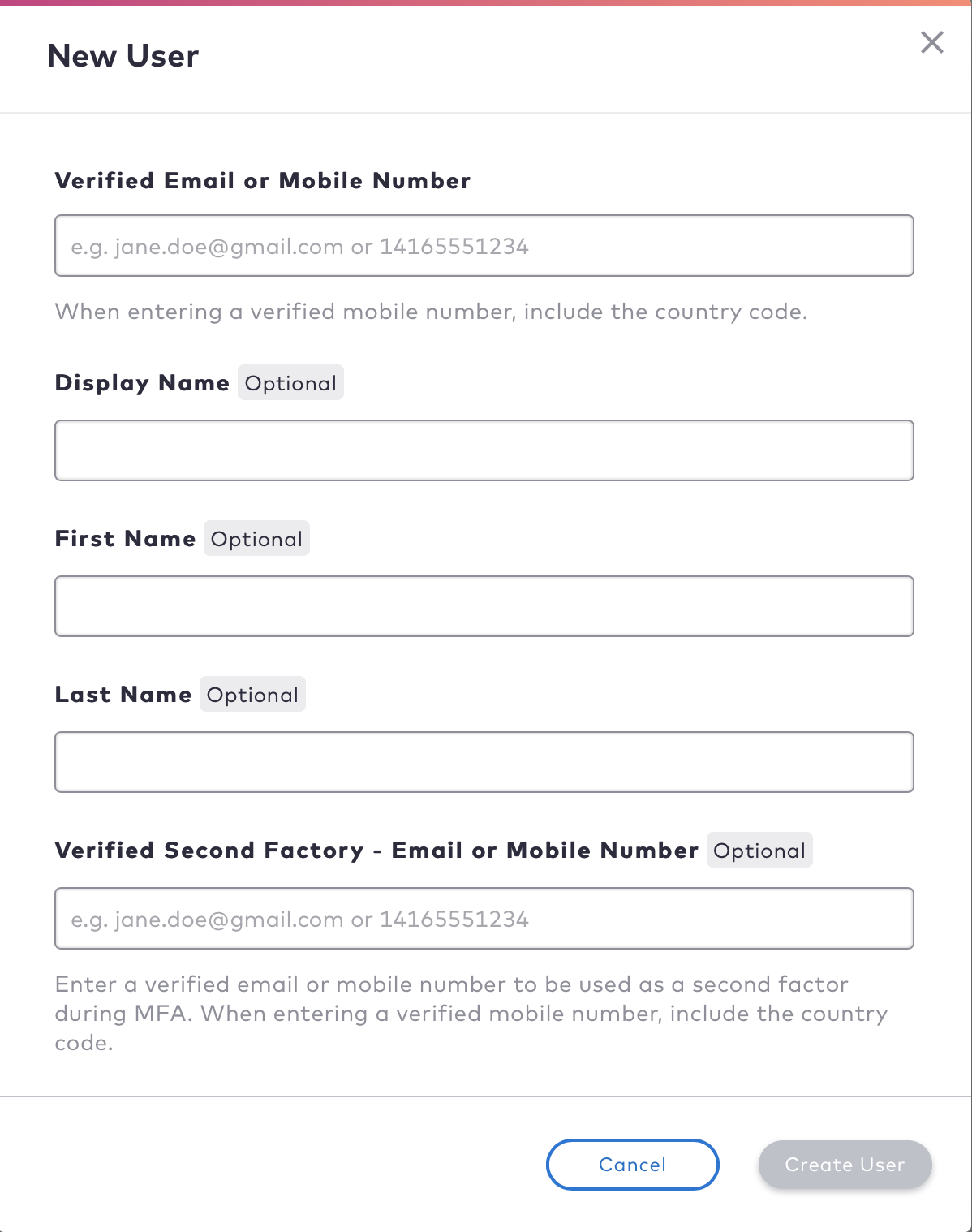 Connect Care console New User page