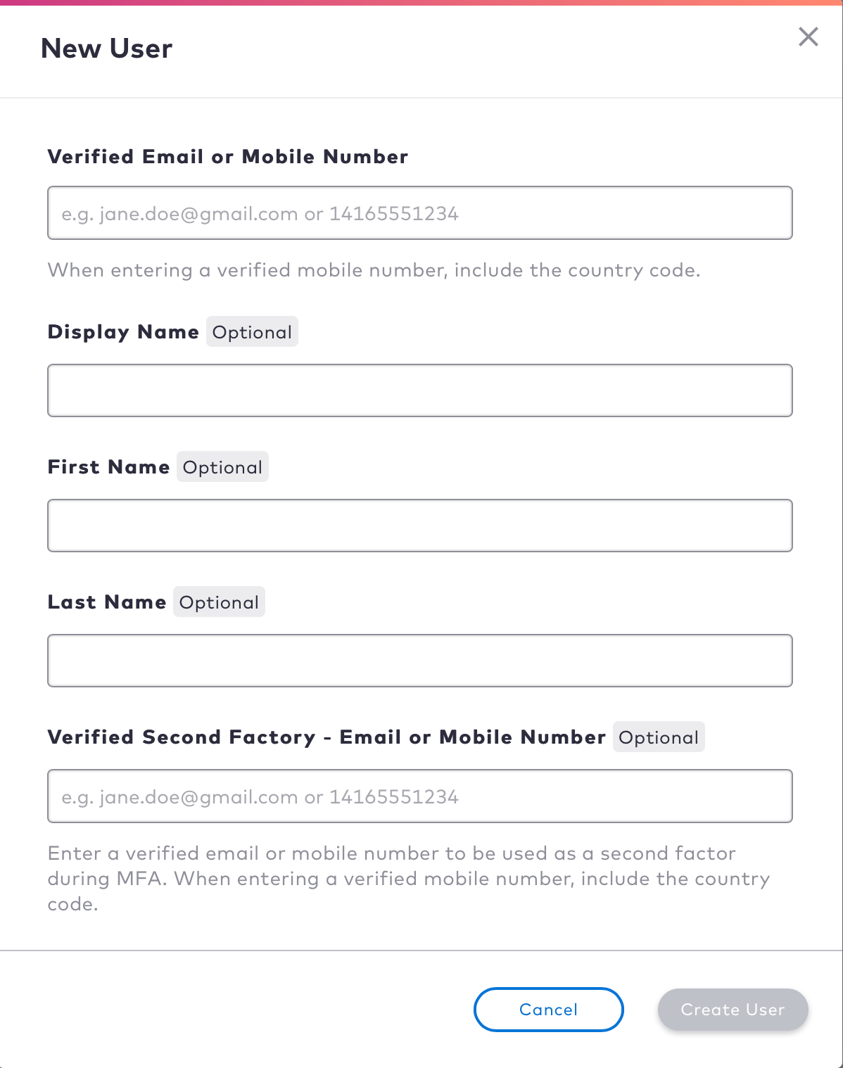 Connect Care console New User page