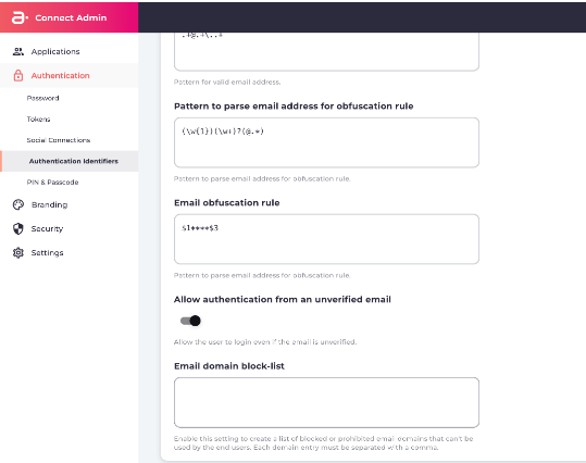 Email domain block-list configuration page