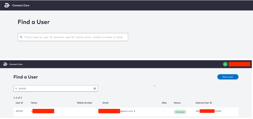 Find a user and search results page