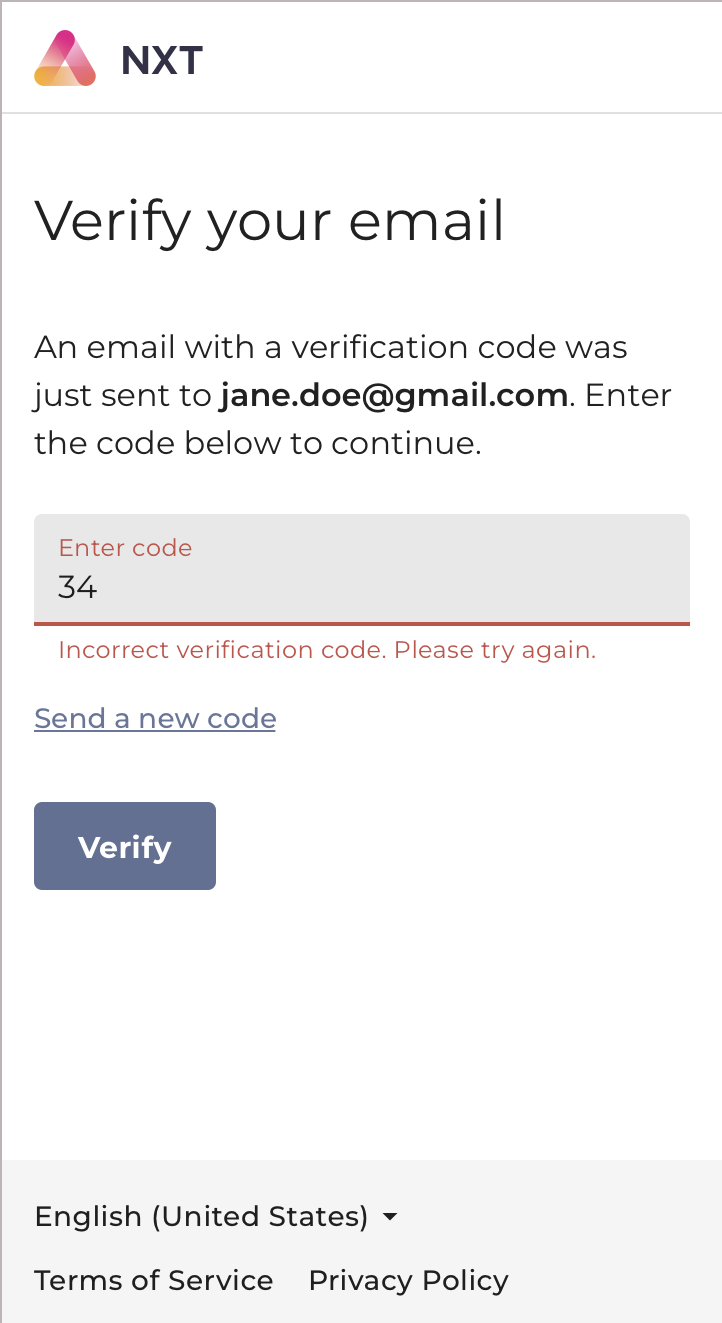 Incorrect OTP error message