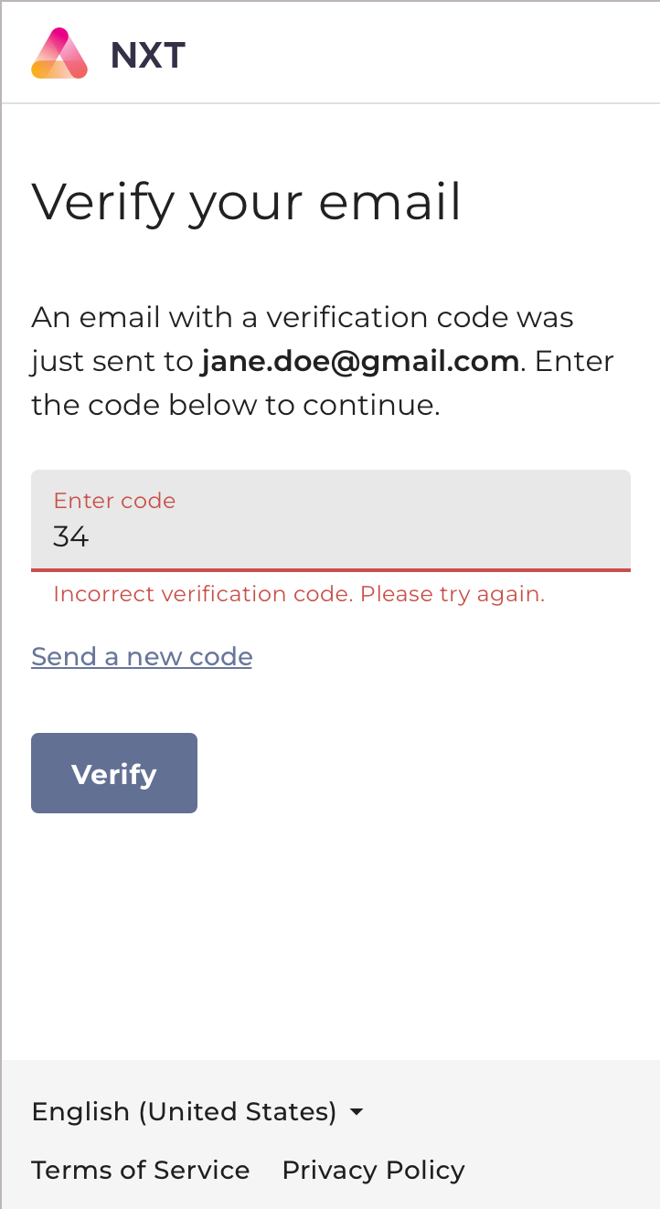 Incorrect OTP error message