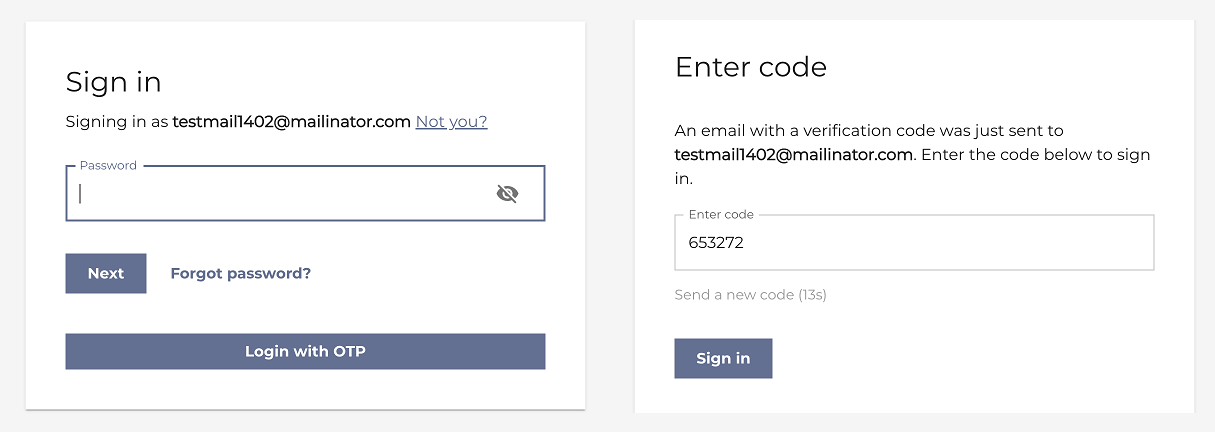 OTP login sign in and code entry prompts