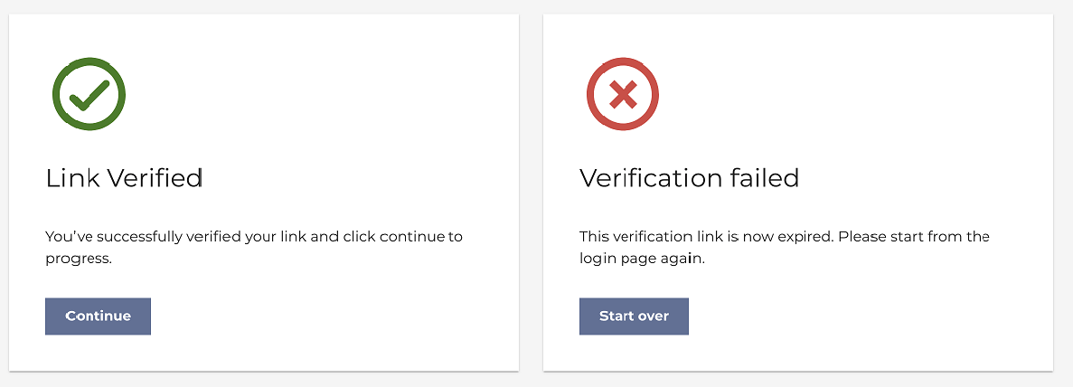 Magic link success and failure verification messages