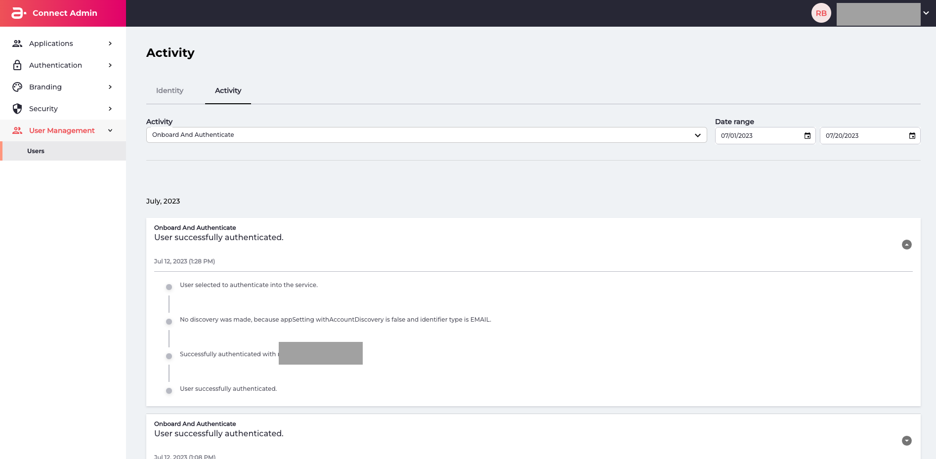Admin User Activity Details Page