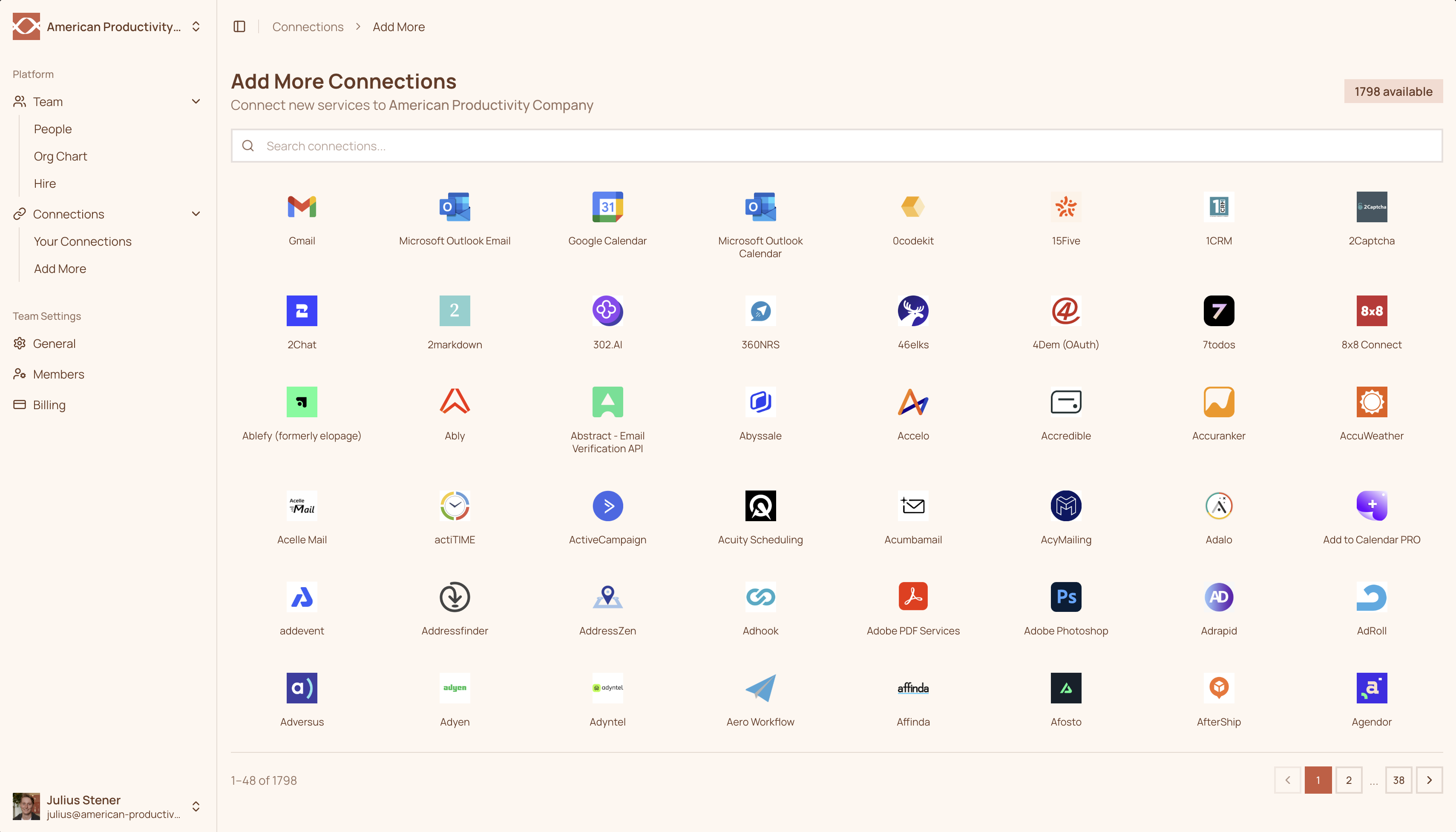 The Add More connections page