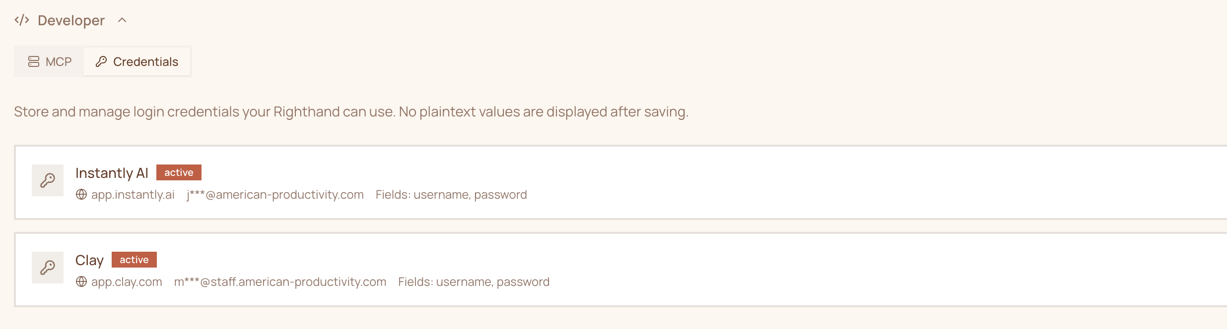Example of a credentials connection