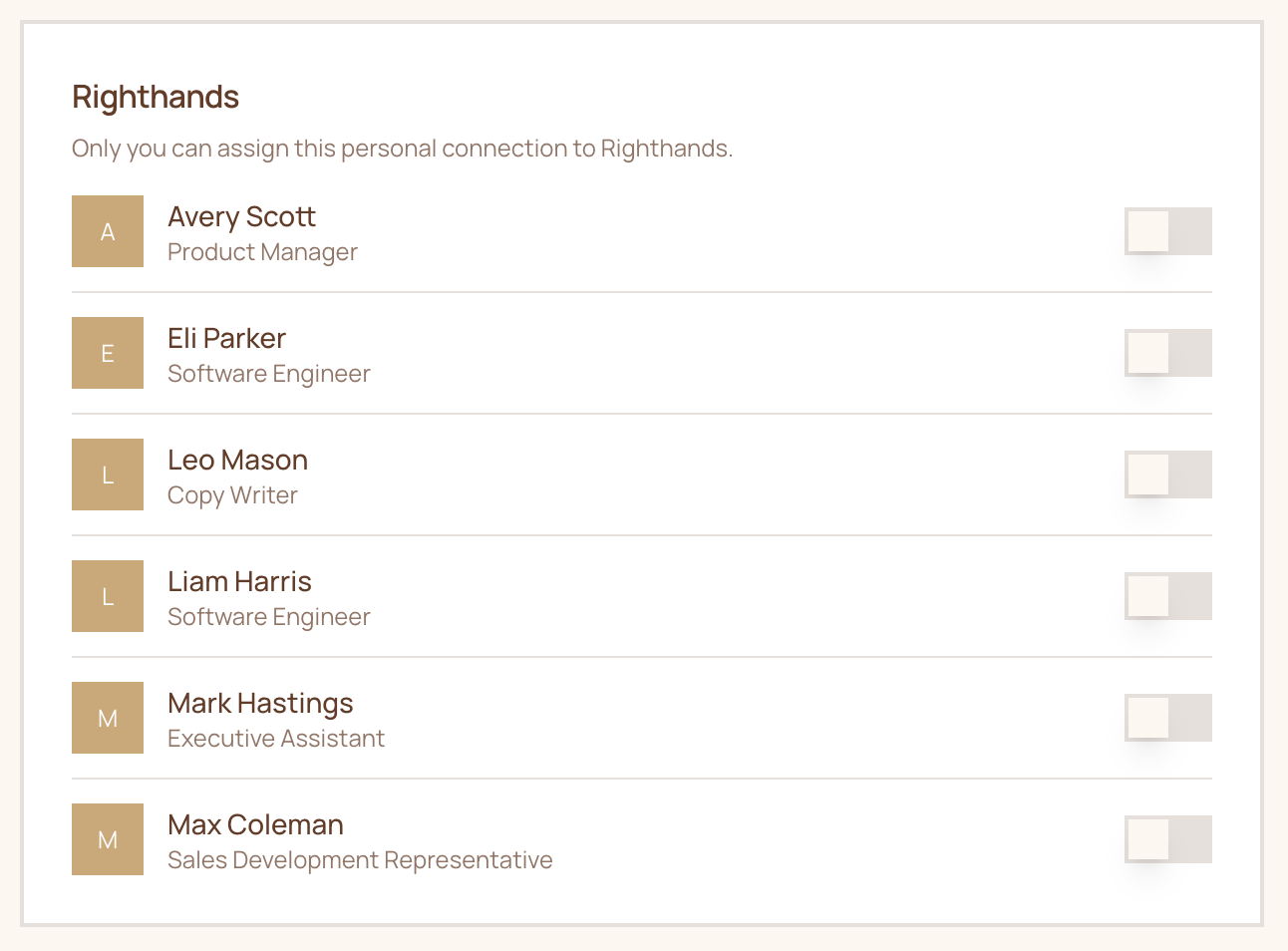 Toggle Righthand access to a connection