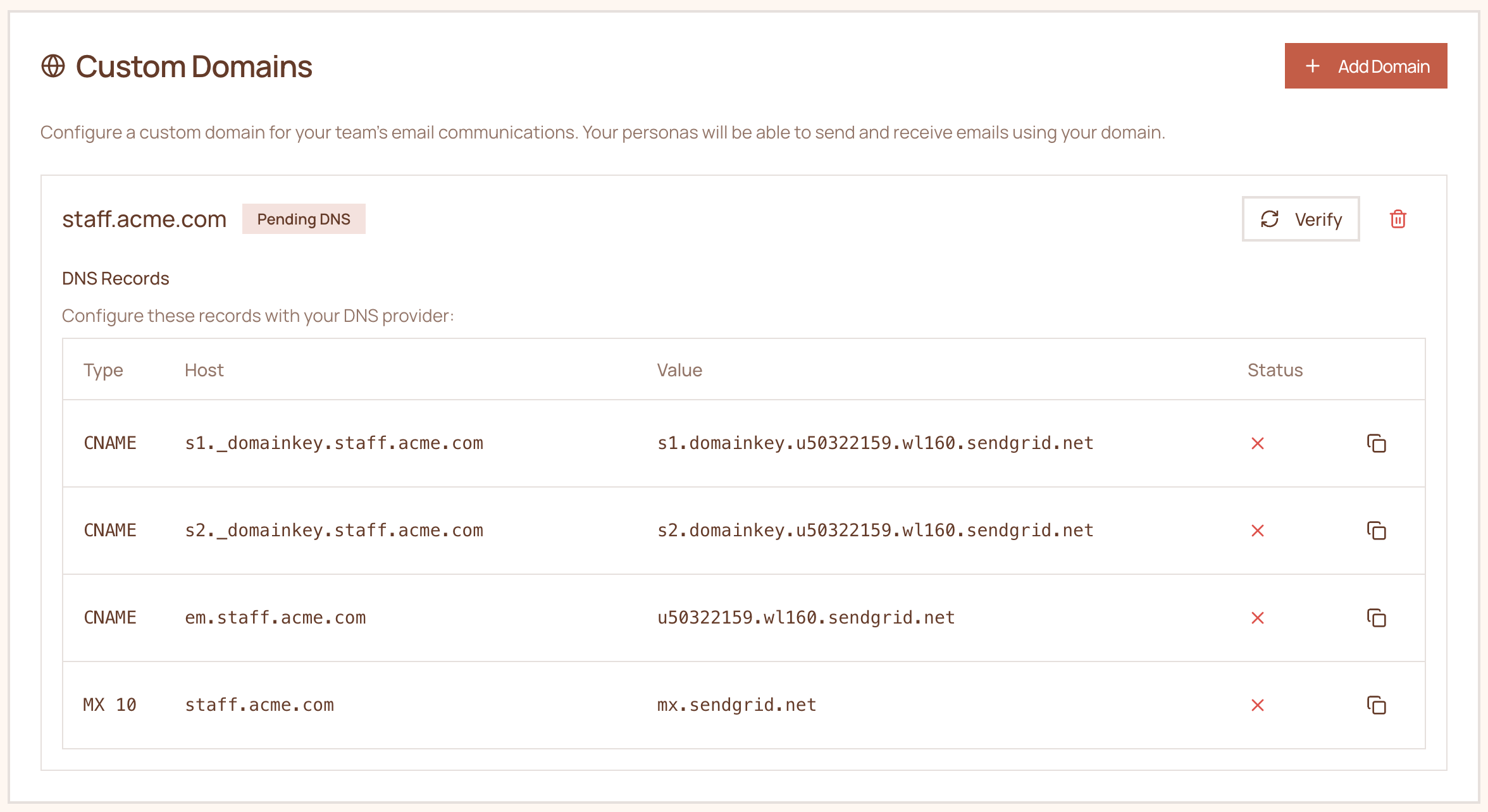 DNS records to add to your domain provider