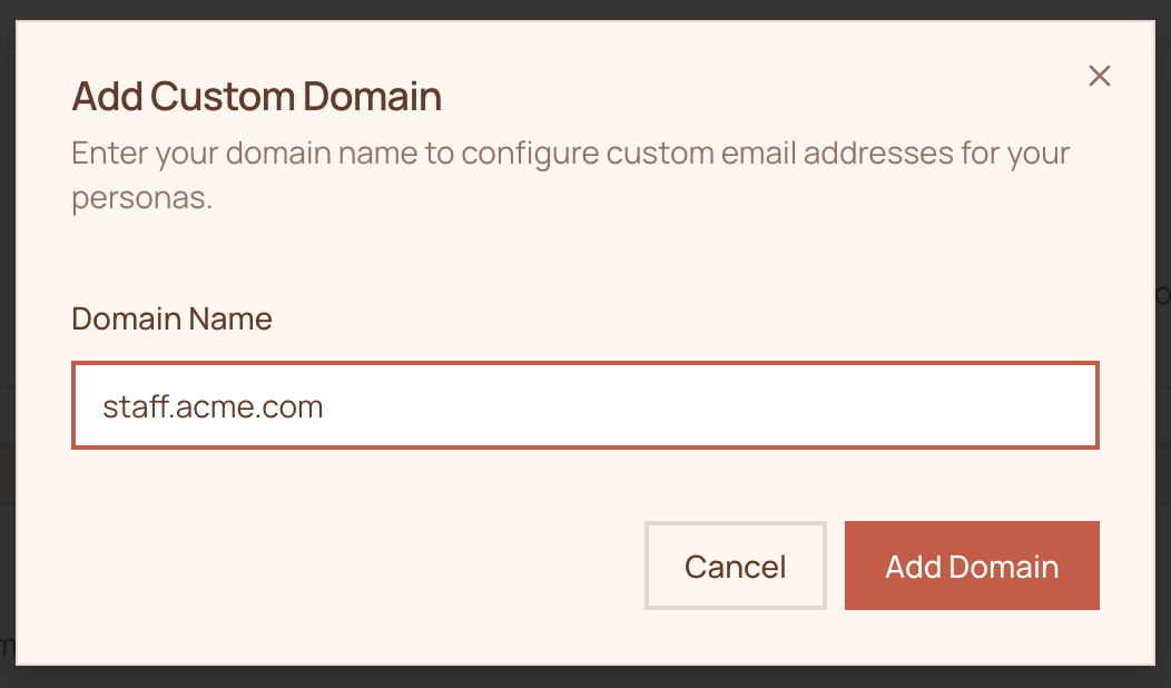 Entering a custom subdomain