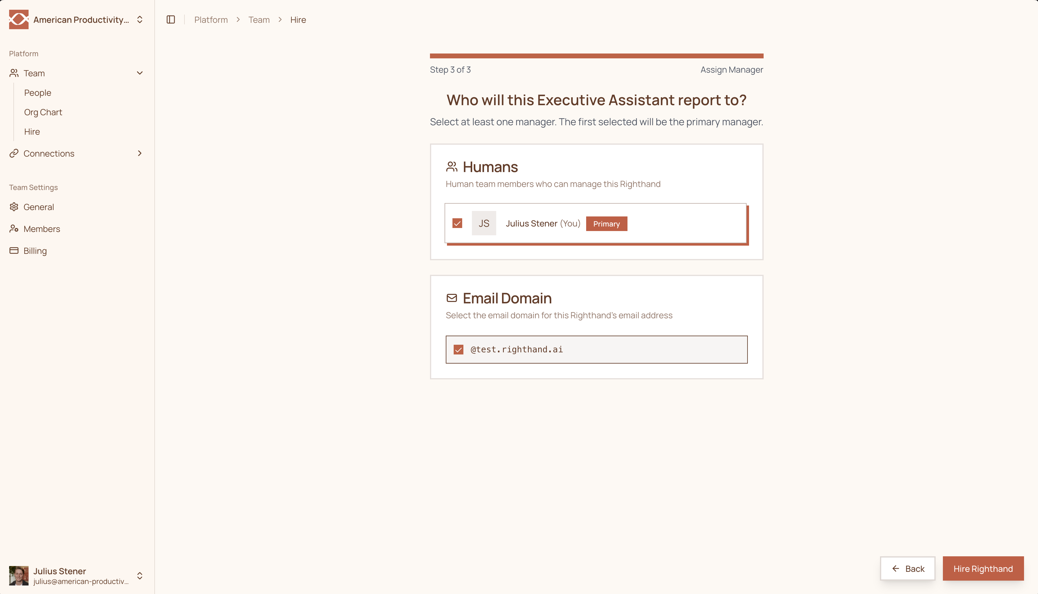 Assign a manager and email domain