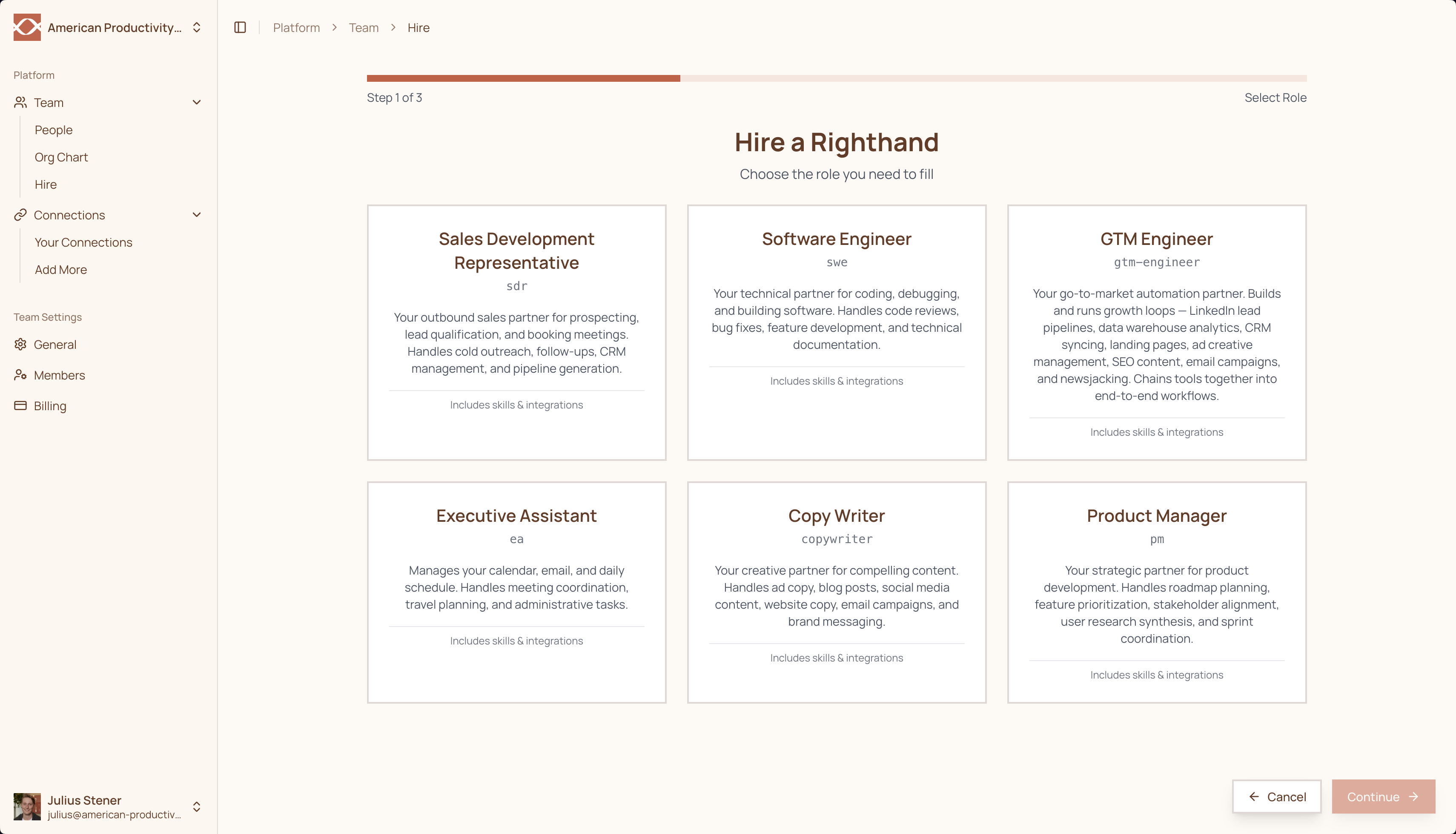 Select a role for your Righthand
