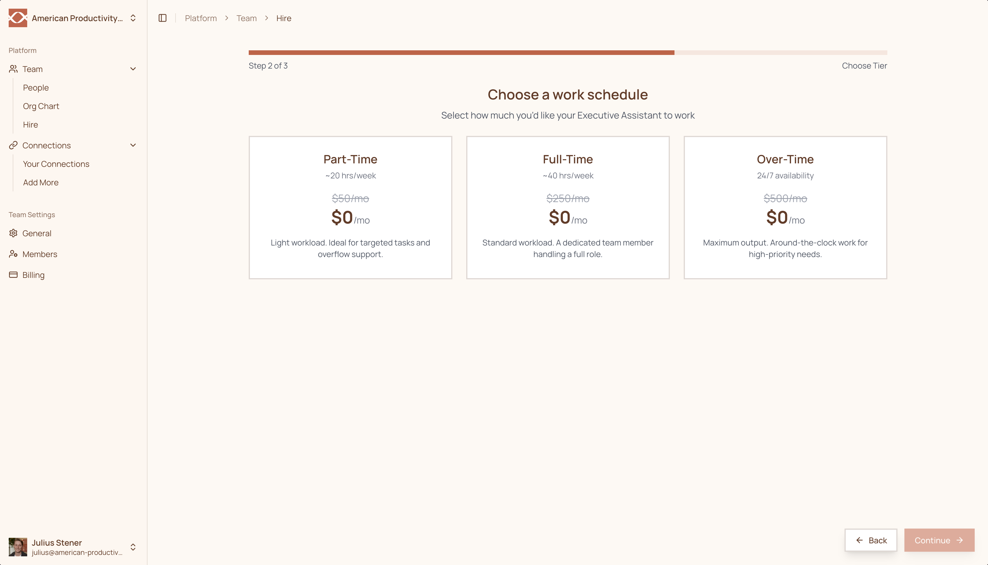 Choose a work schedule for your Righthand