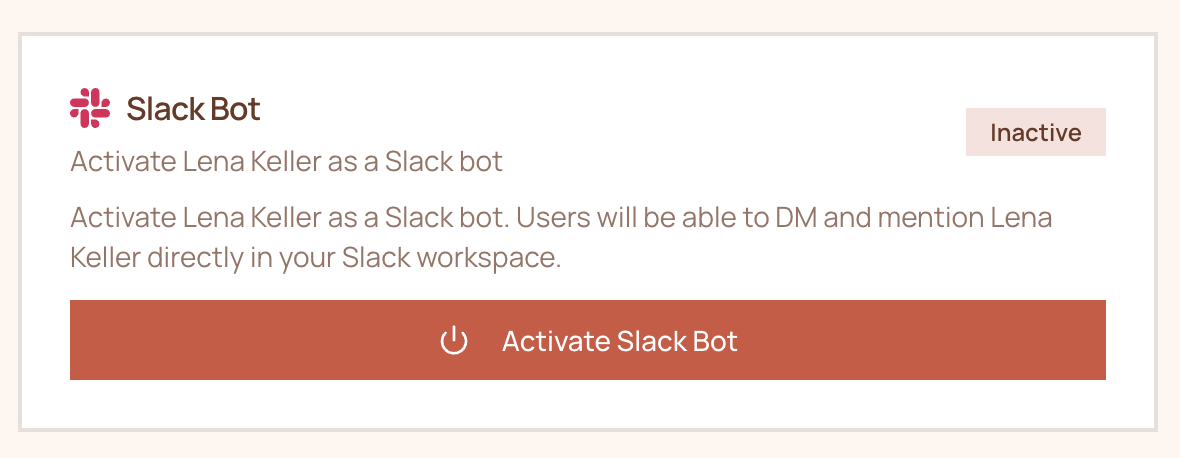 Slack Bot activation section on the Righthand detail page