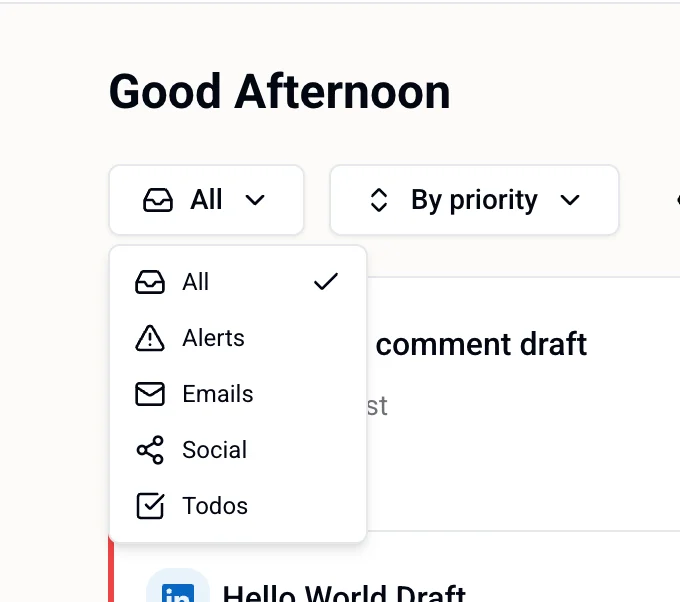 Action items filter