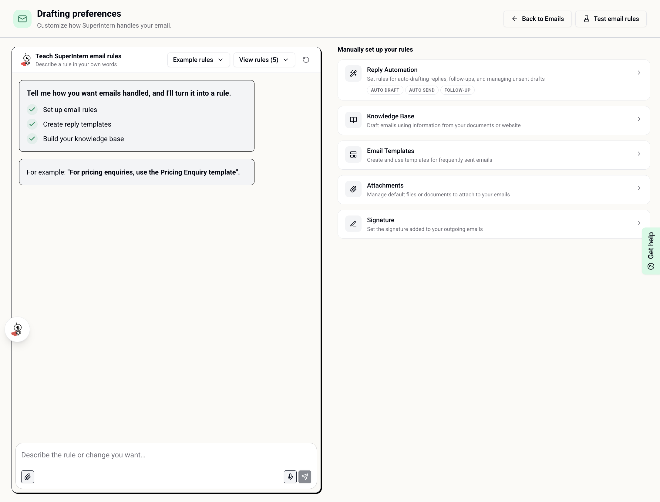 Drafting Preferences with the setup assistant and manual configuration options