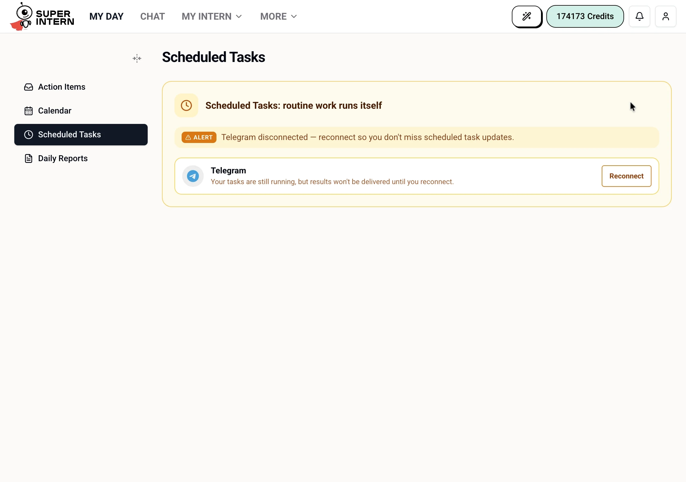 The Scheduled Tasks tab with delivery connection status