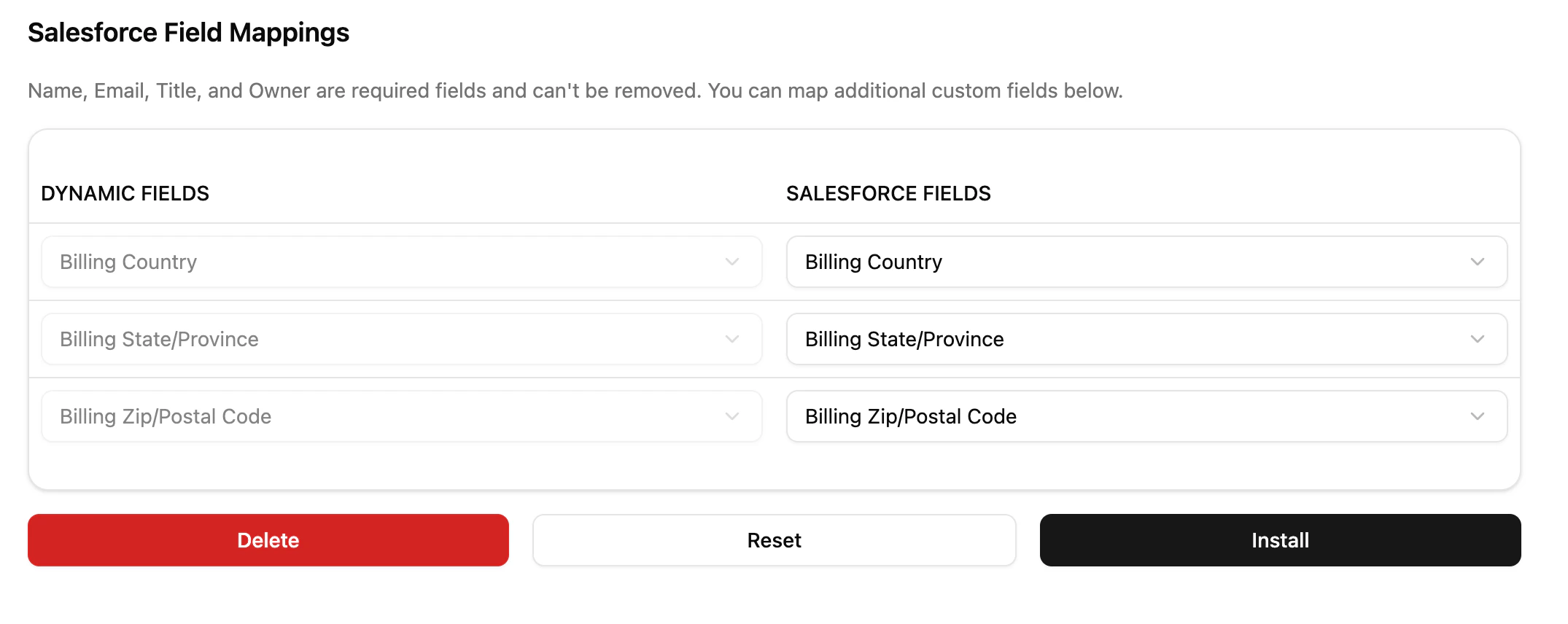 Dynamic Fields Table Example