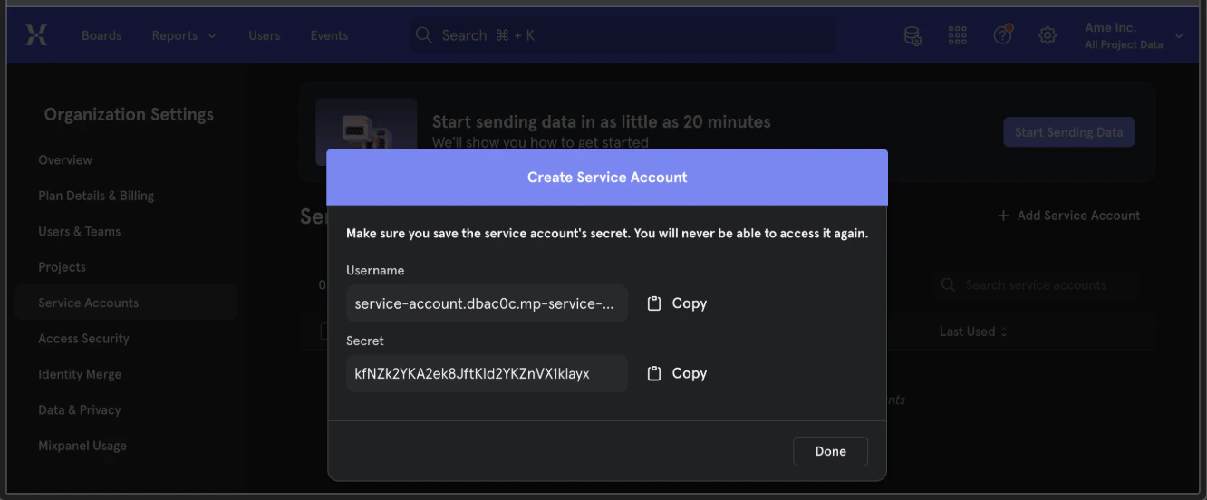 Mixpanel Credentials