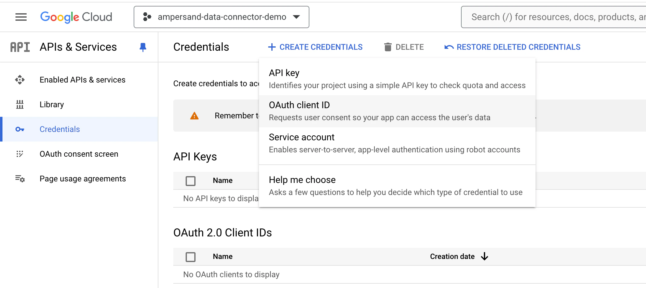 Create Credentials