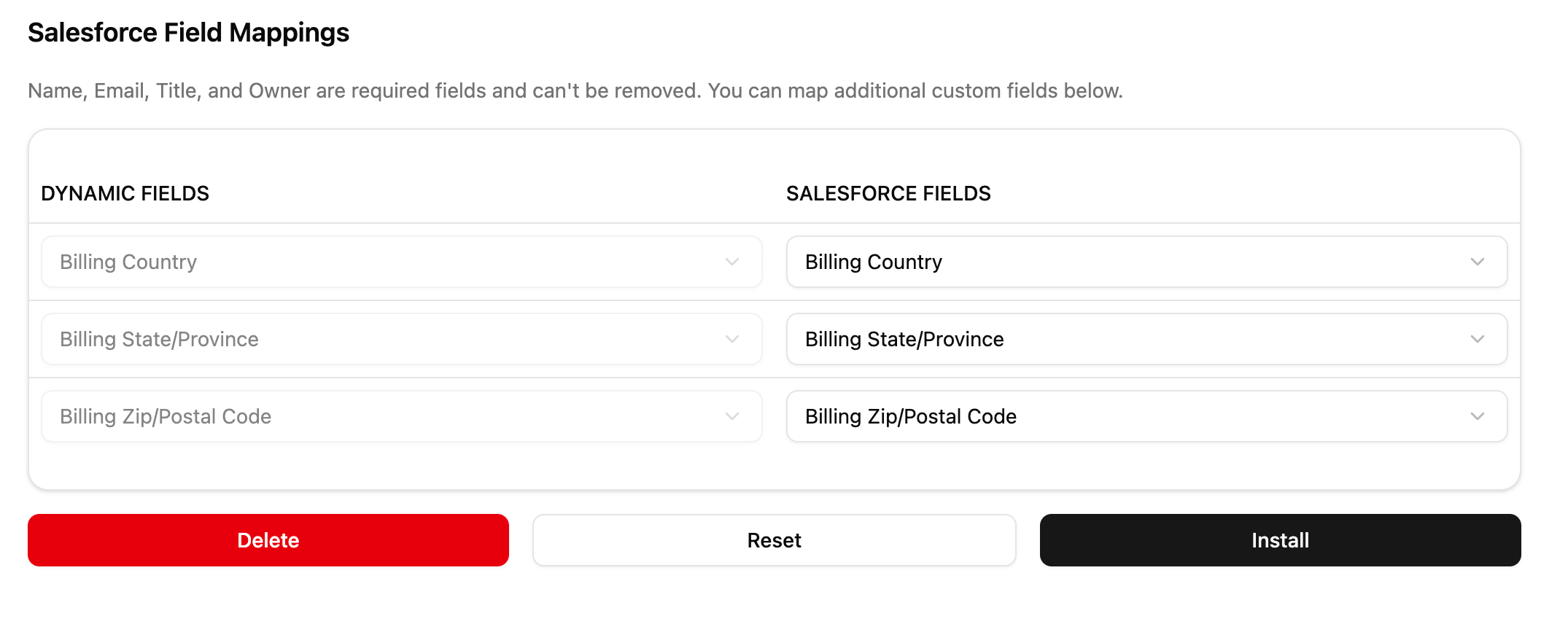 Dynamic Fields Table Example