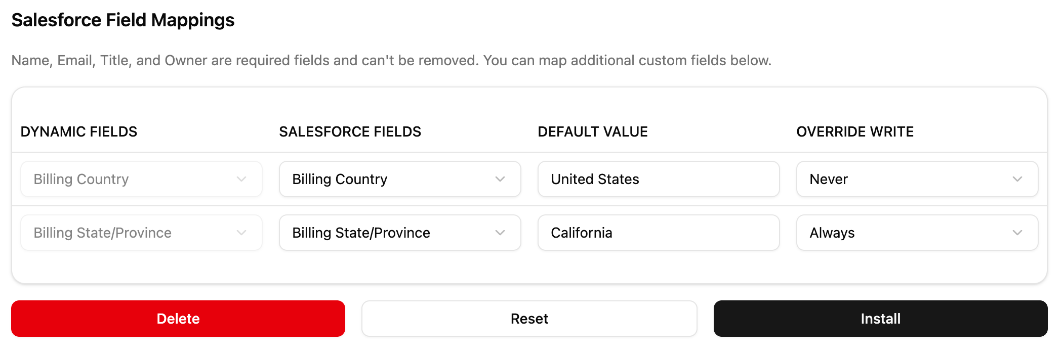 Write Features Table Example