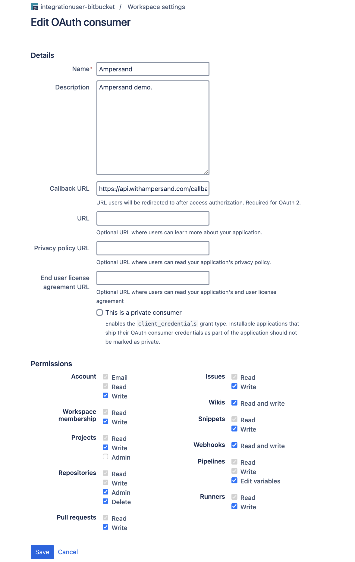 Bitbucket Oauth creation