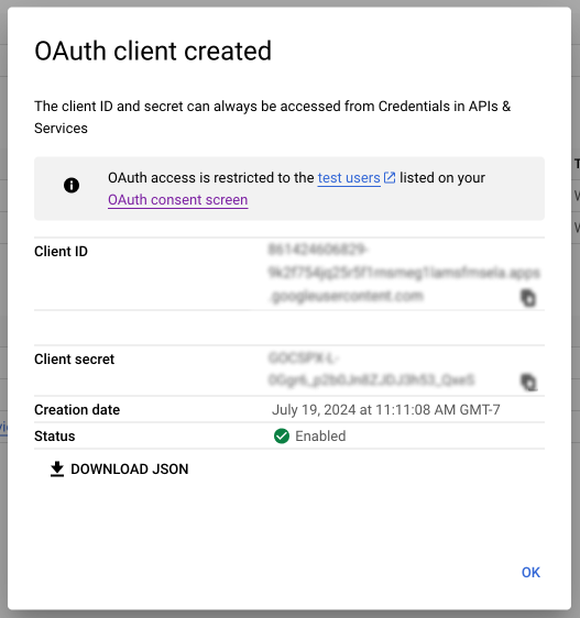 Client ID and Client Secret