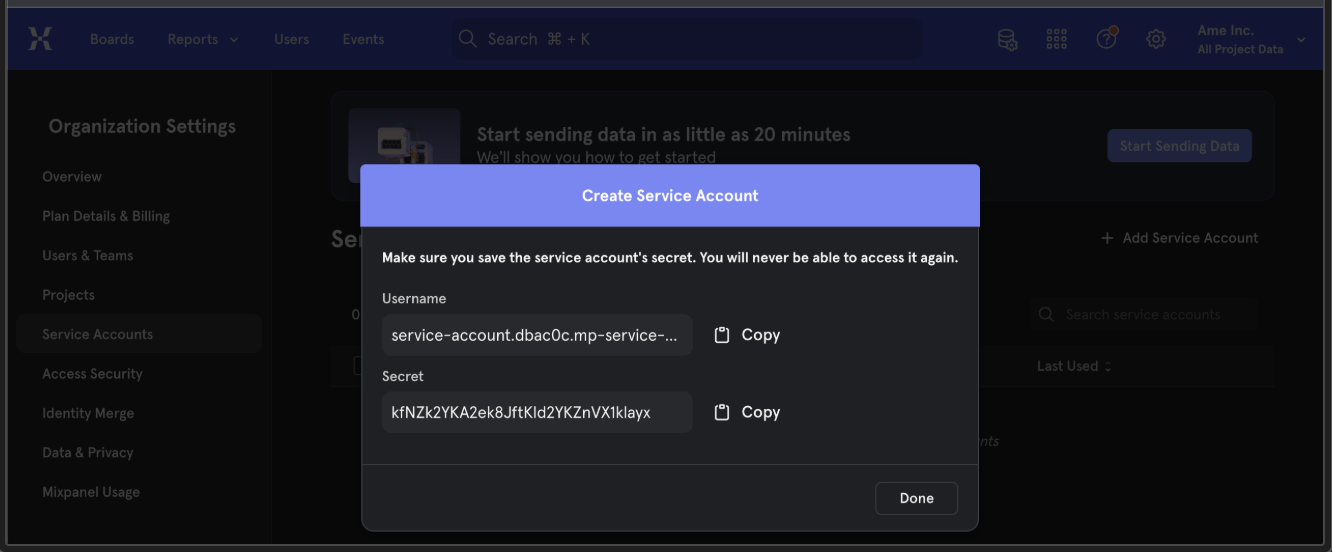 Mixpanel Credentials
