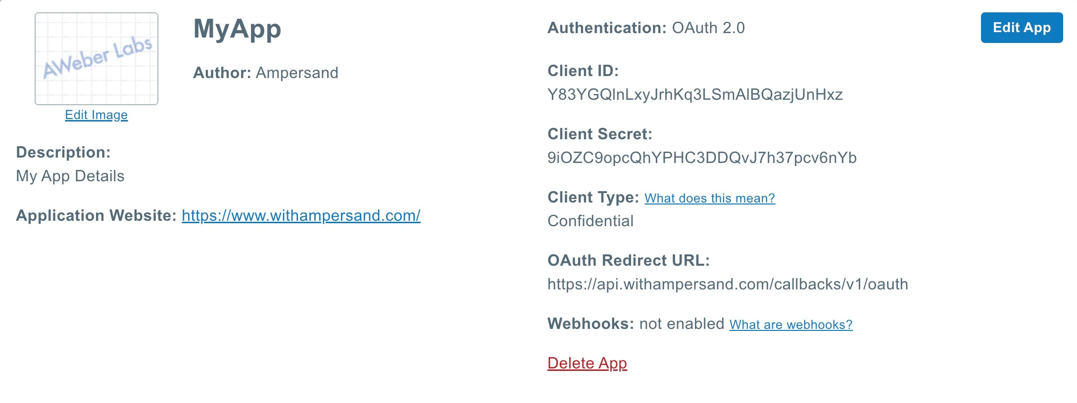 AWeber App Credentials