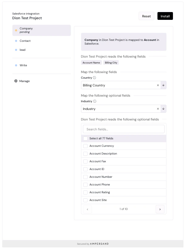 InstallIntegration configuration screen