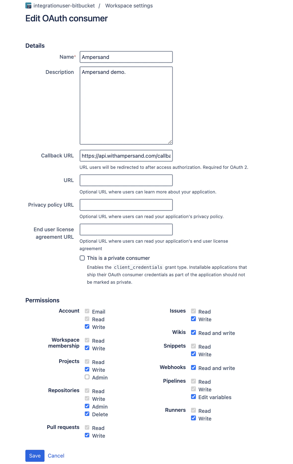 Bitbucket Oauth creation