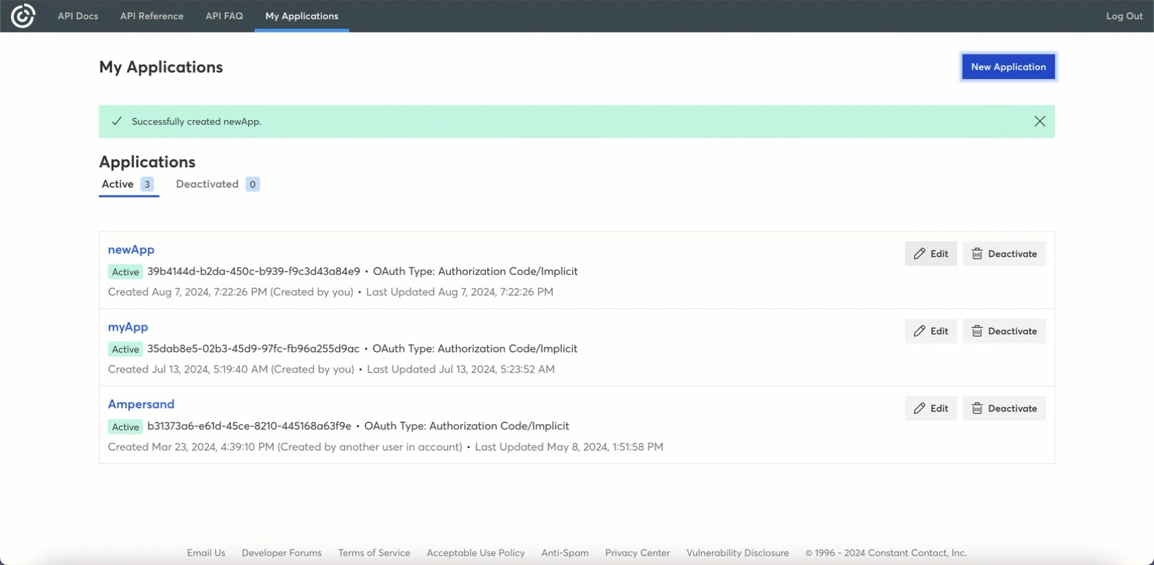 Constant Contact Client ID and Secret