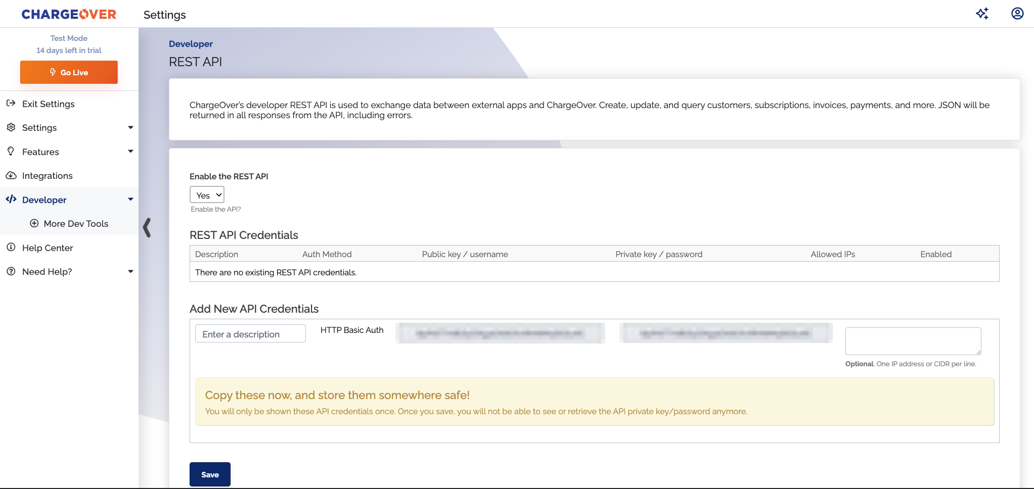 ChargeOver Credentials
