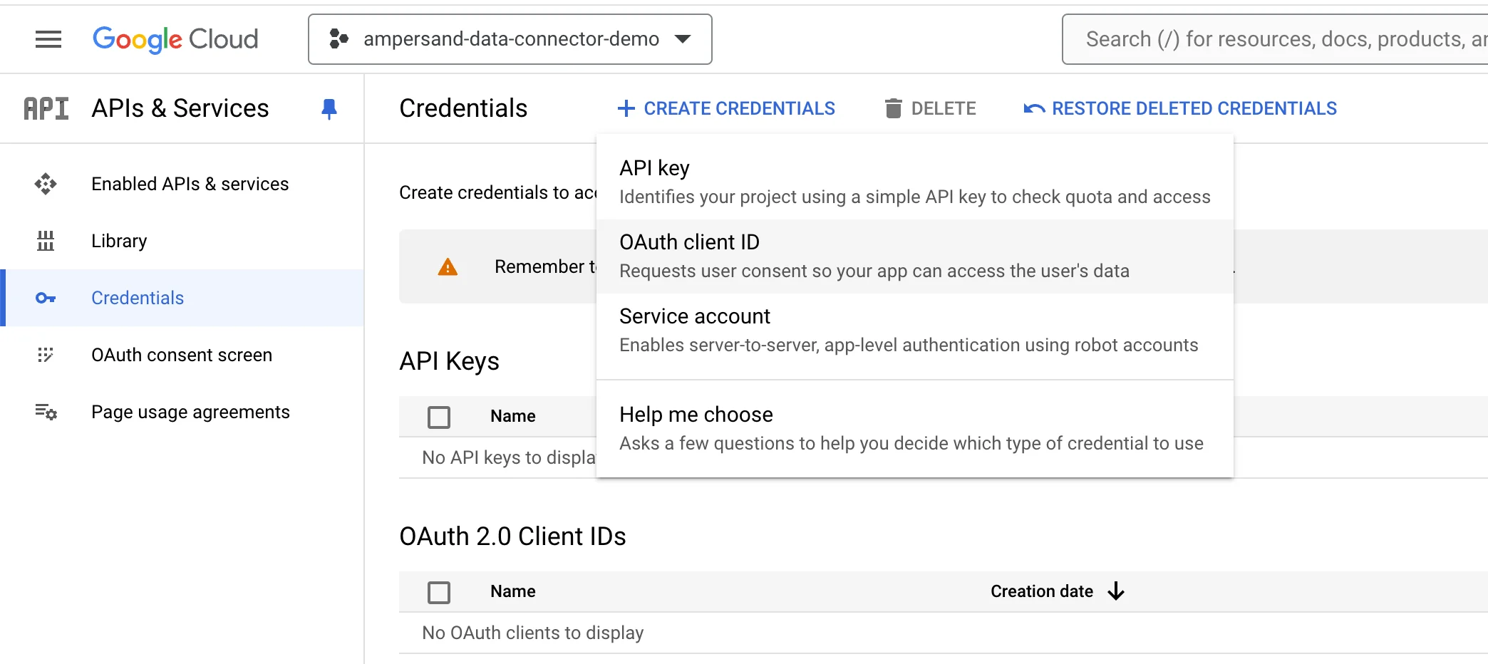 Create Credentials