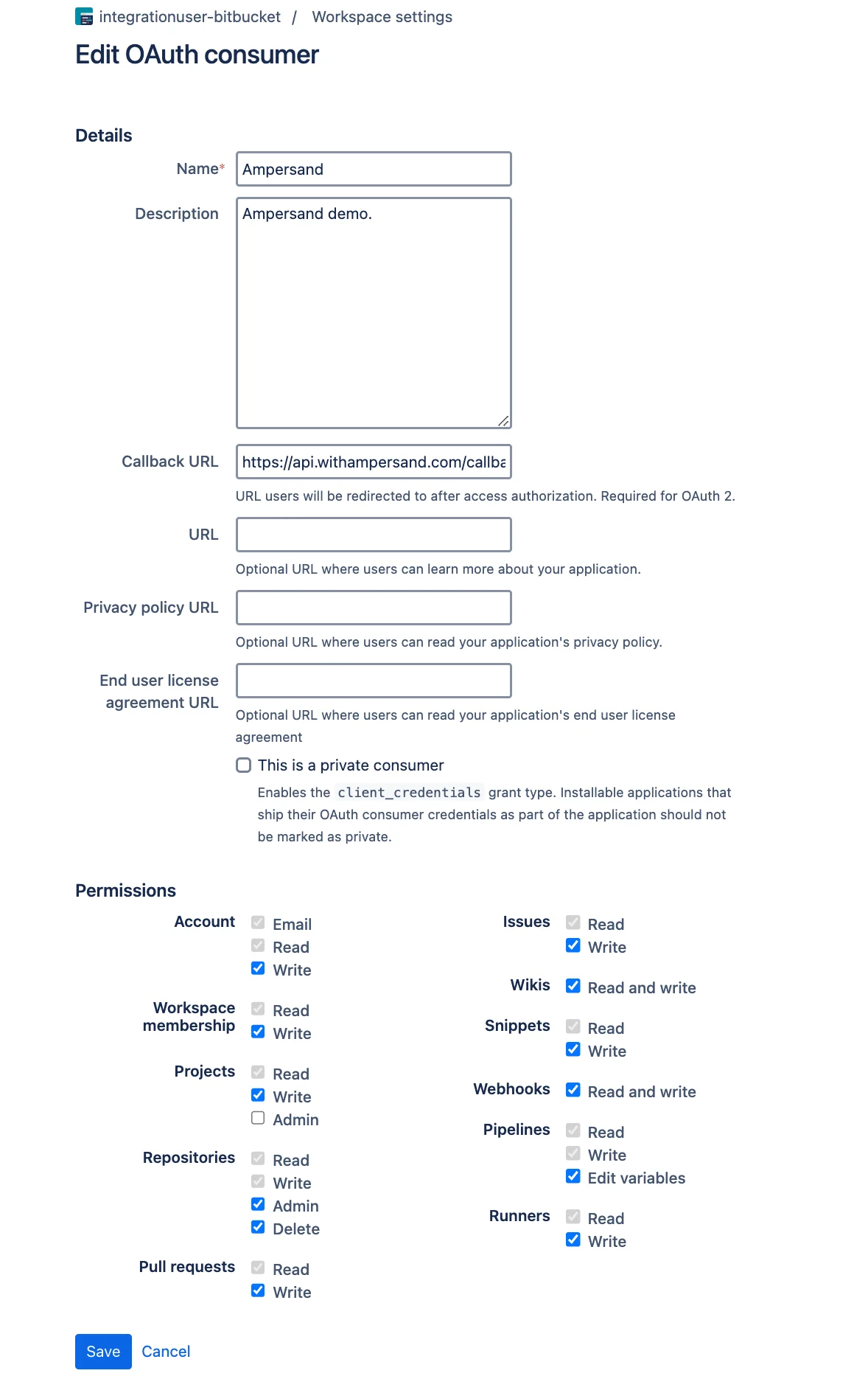 Bitbucket Oauth creation