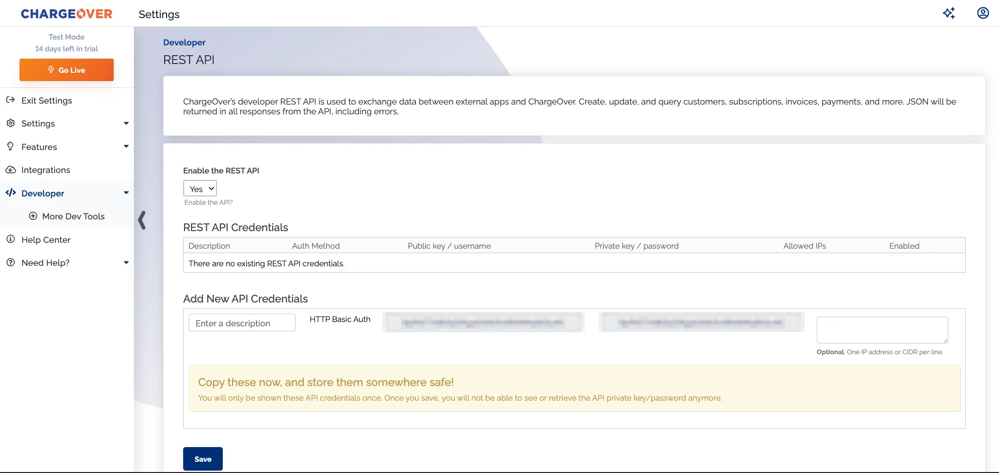 ChargeOver Credentials