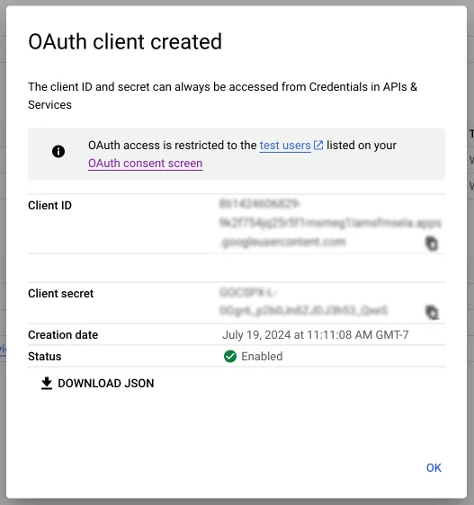 Client ID and Client Secret