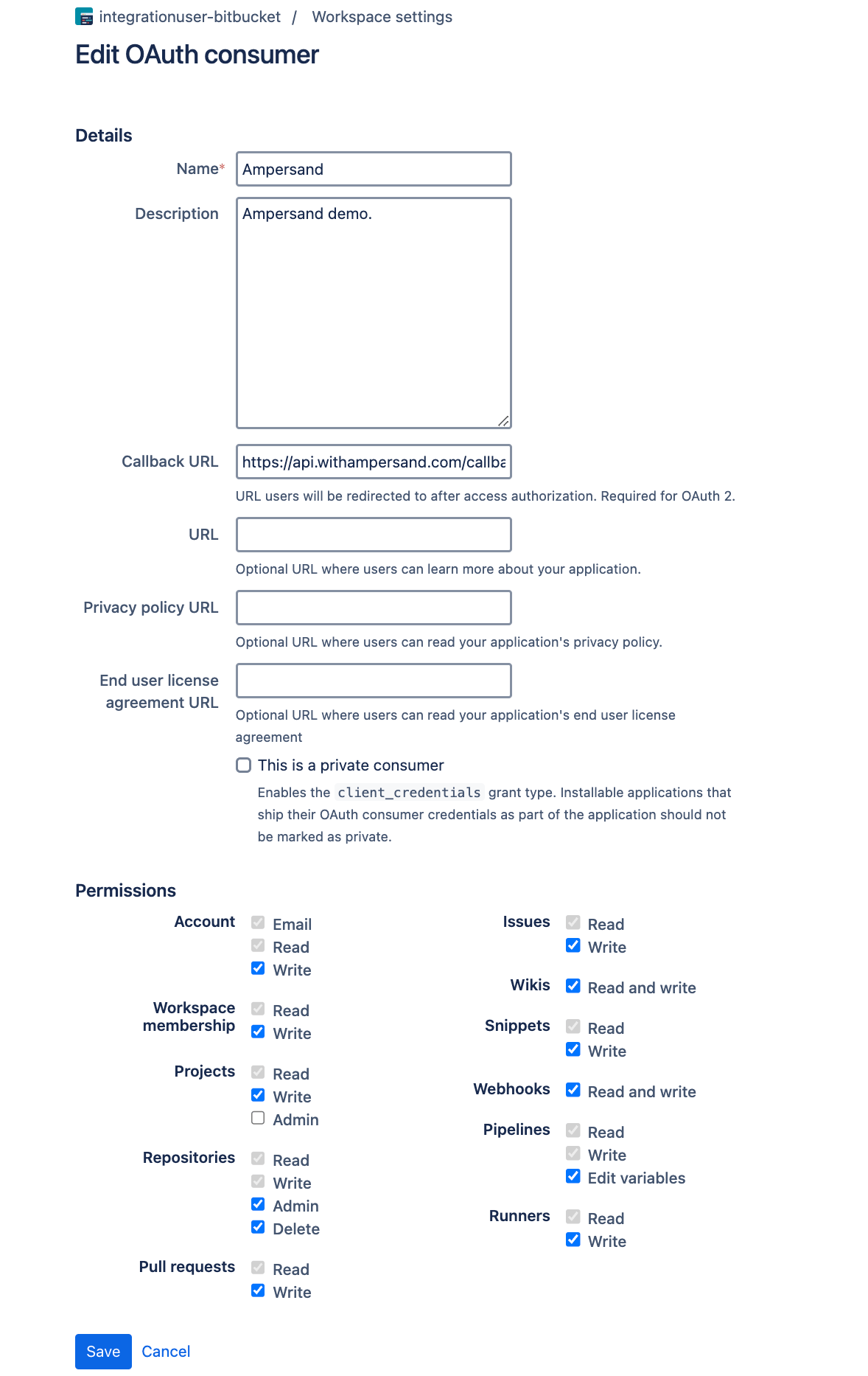 Bitbucket Oauth creation