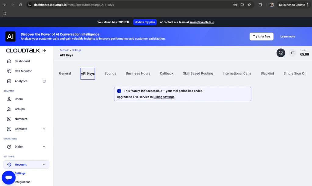 CloudTalk API Keys