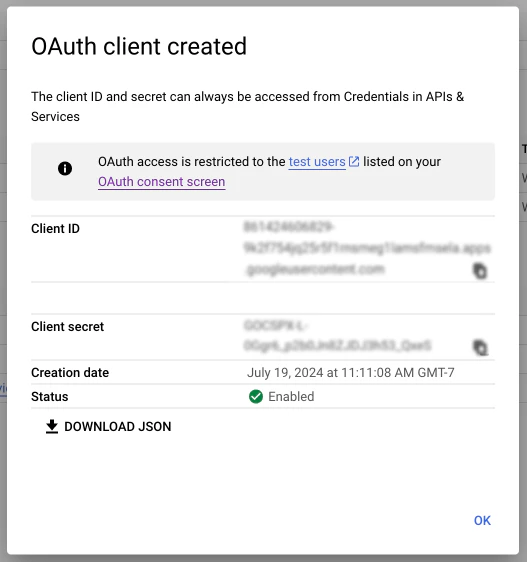 Client ID and Client Secret