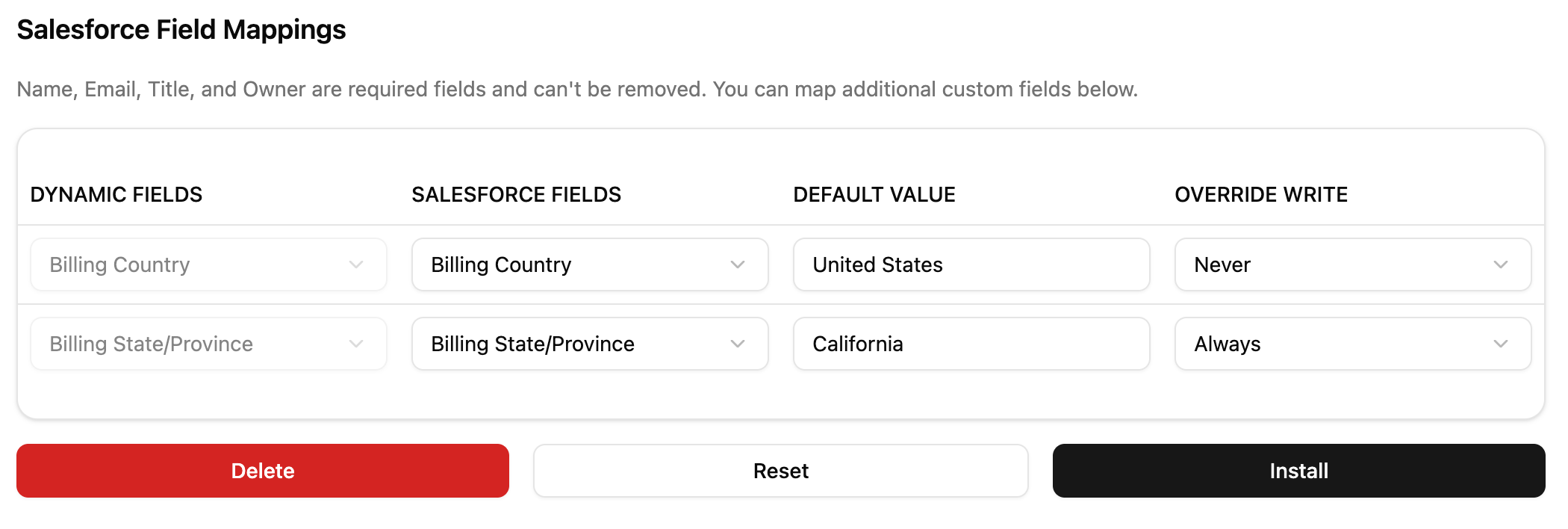 Write Features Table Example