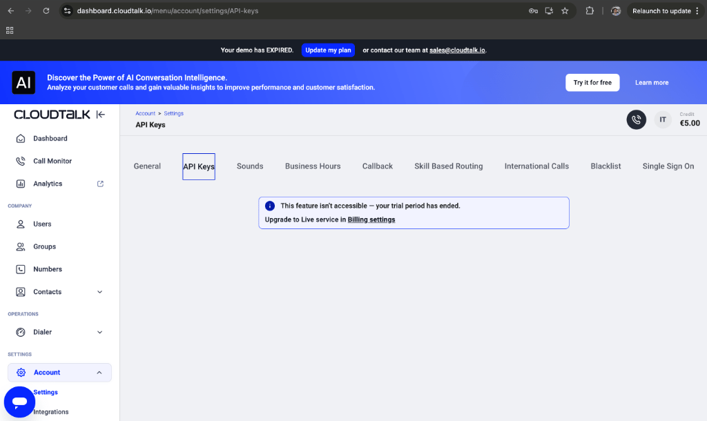 CloudTalk API Keys