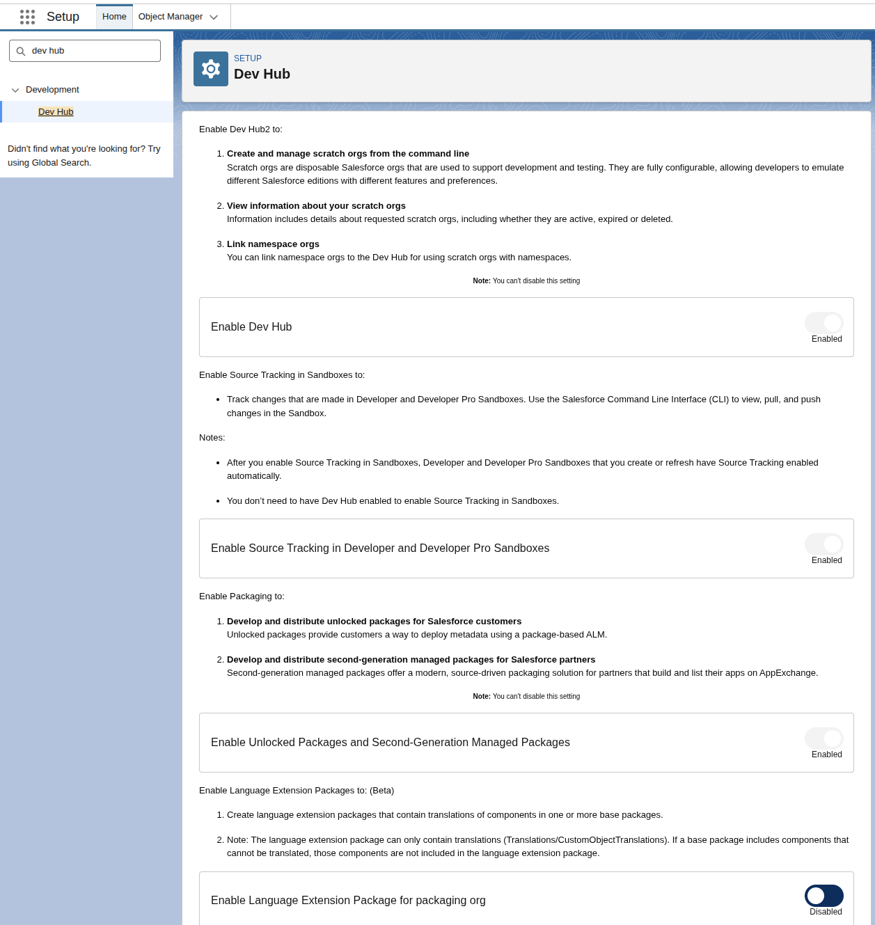 Enable Dev Hub